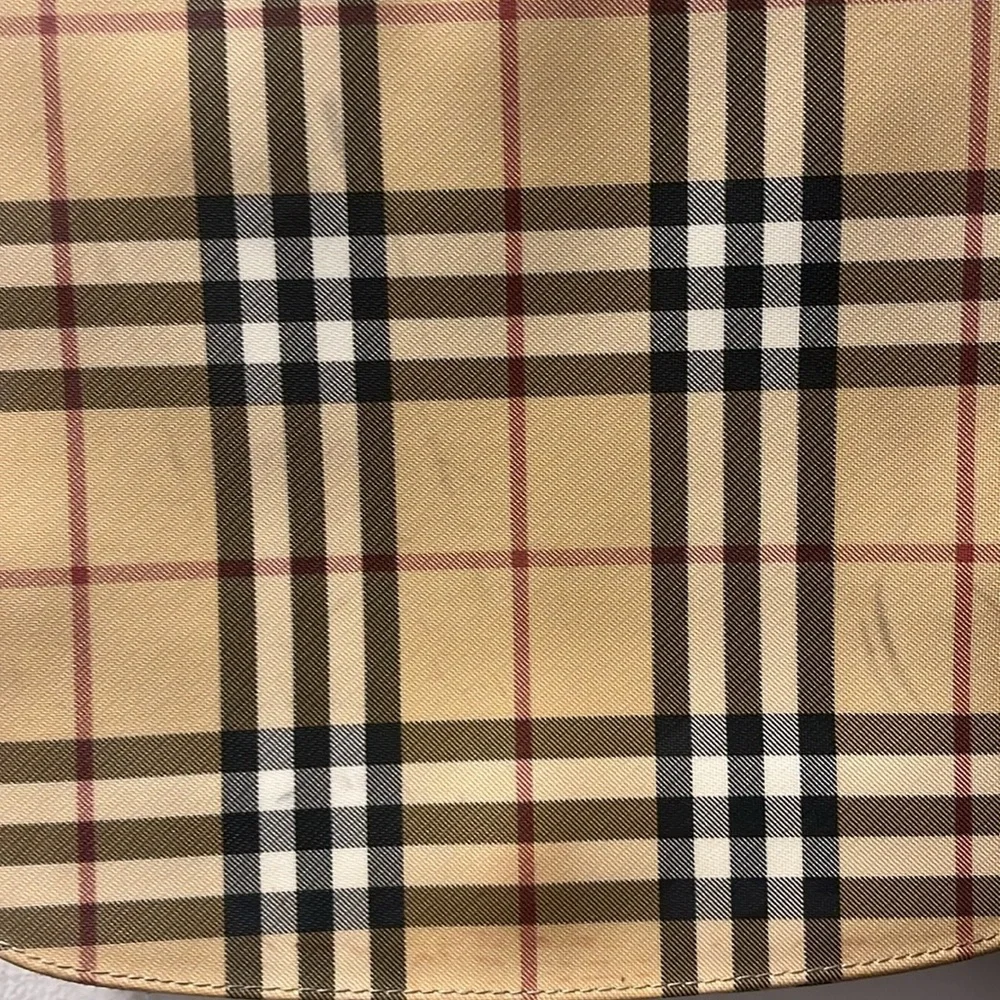 Burberry Tan Plaid Canvas Backpack with Black Straps